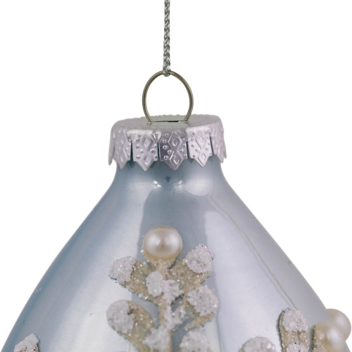 Set of 2 Shiny Artic Blue Textured Snowflakes Finial Christmas Glass Ornaments 5"