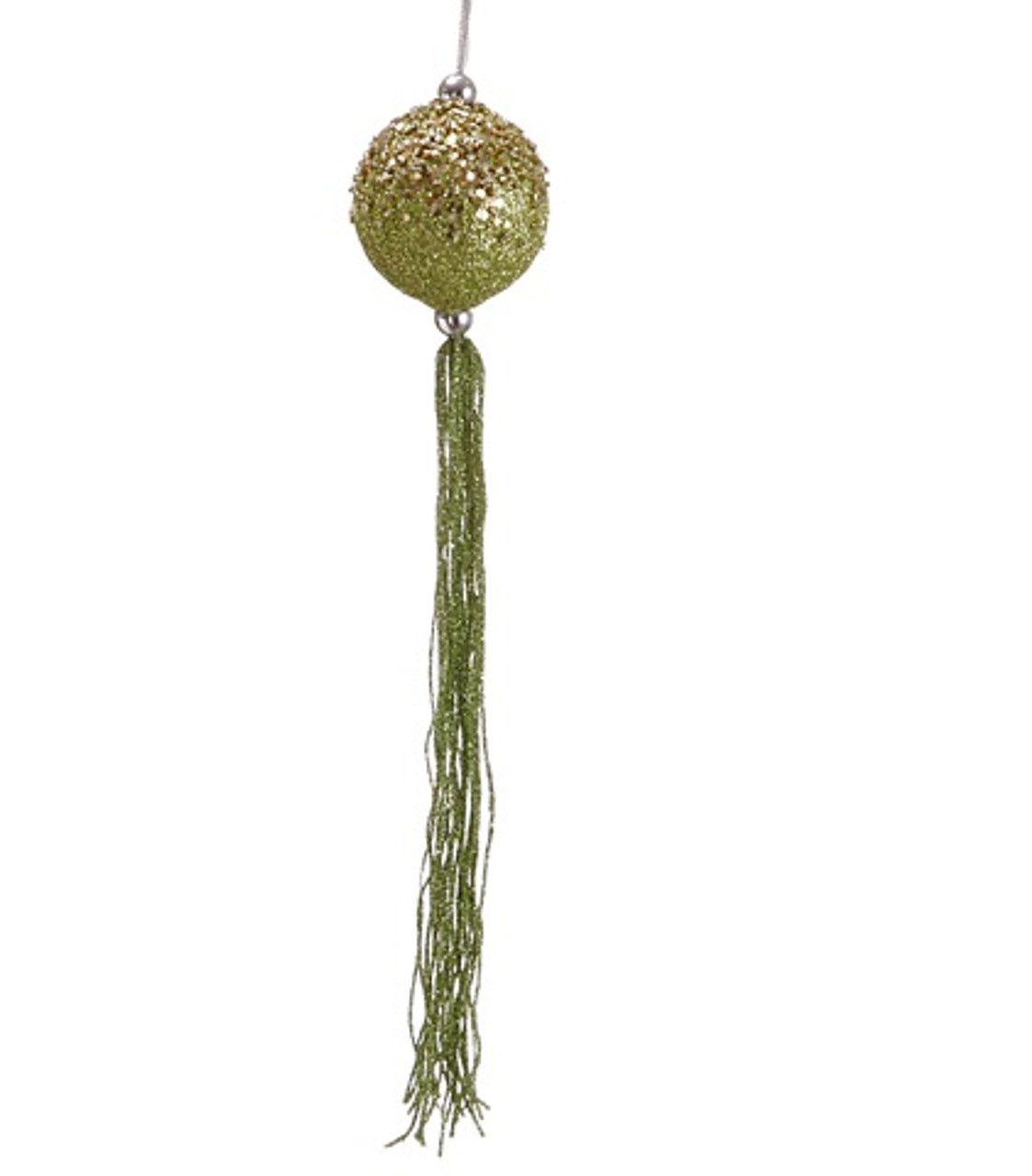 Lime Green Glitter Drenched Christmas Ball Ornament with Tassels 12" (300mm)