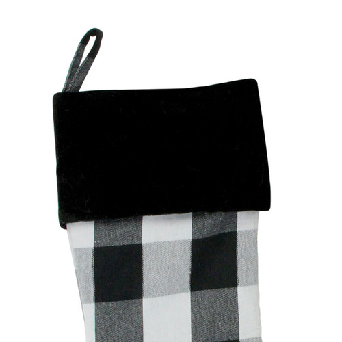20" White and Black Buffalo Plaid Christmas Stocking with Cuff