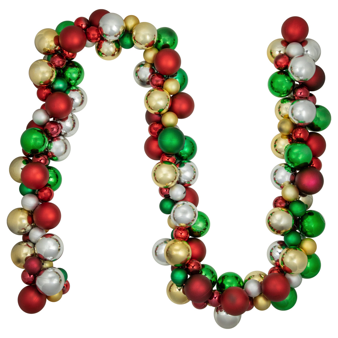 6' Traditional Colors 2-Finish Shatterproof Ball Christmas Garland