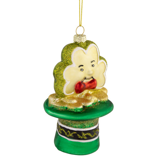 4.75" Shamrock and Leprechaun Hat Glass Christmas Ornament