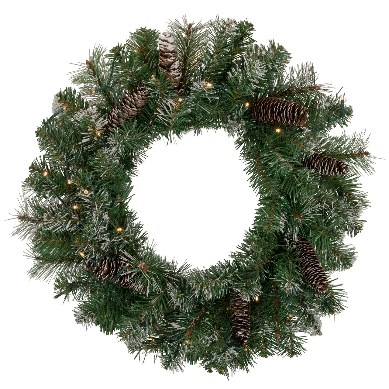 Pre-Lit Battery Operated Frosted Pine Christmas Wreath - 24" - Warm White LED Lights
