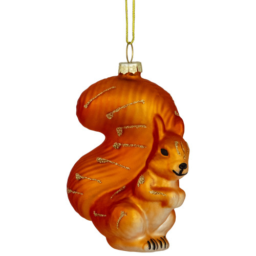 4" Burnt Orange Squirrel Hanging Glass Christmas Ornament