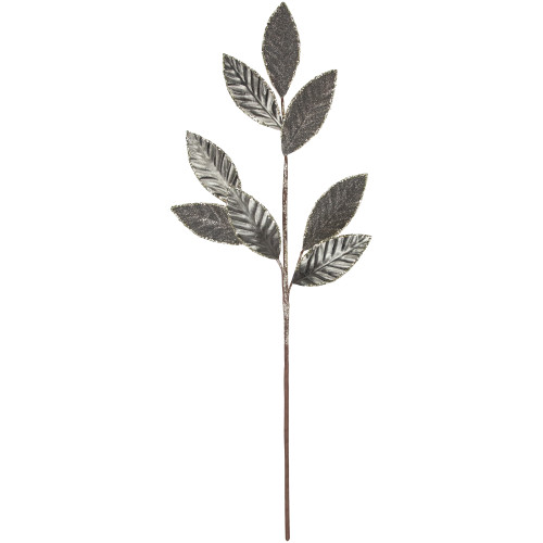 28" Gray Glitter Textured Leaves Christmas Spray