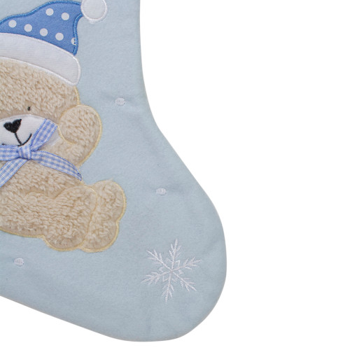 Baby's 1st Christmas Embroidered Teddy Bear Stocking - 19" - Blue and White