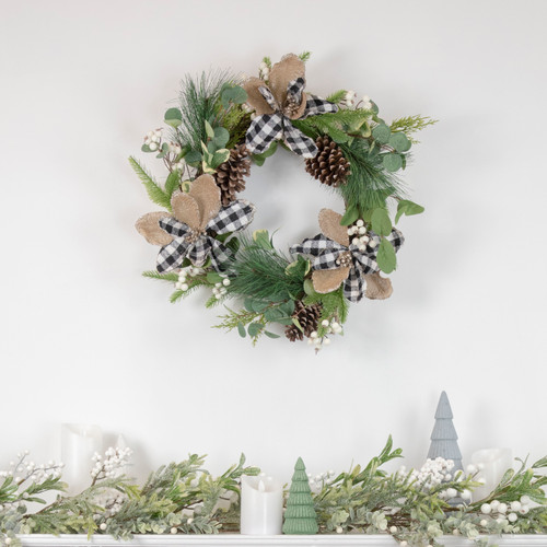 Magnolia and Frosted Pine Cones Artificial Christmas Wreath -  22-Inch, Unlit