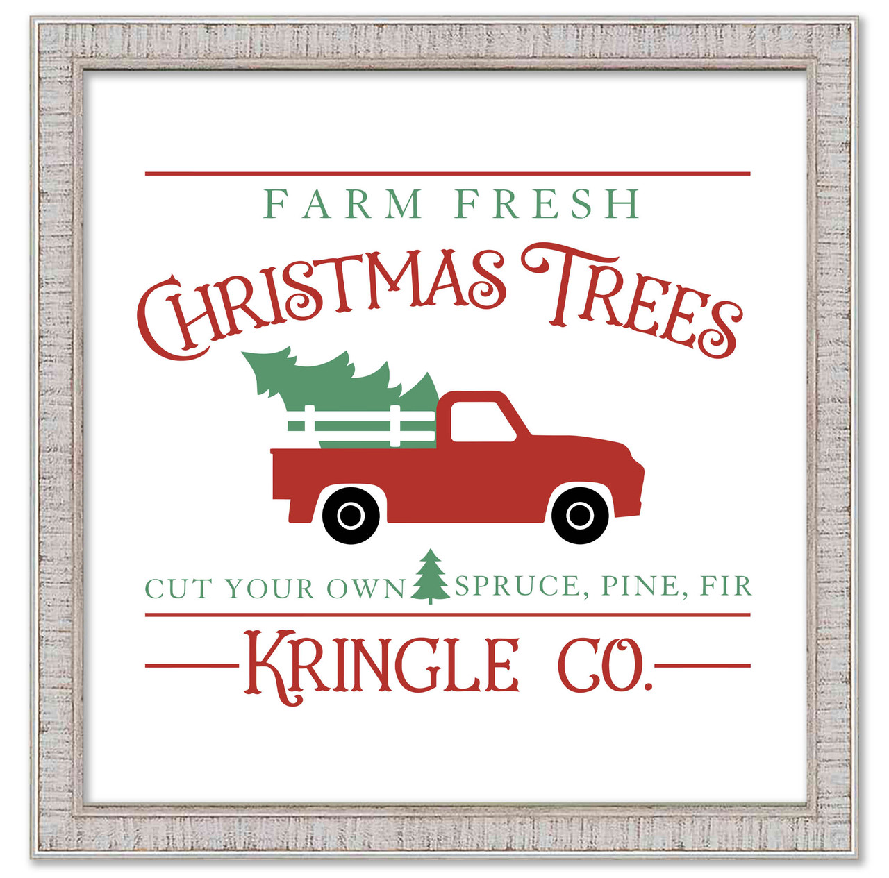Kringle Company Tree Farm 11.5" x 11.5" Framed Christmas Wall Decor Art Print Sign Poster in a White Wooden Frame with UV Acrylic and Hangers
