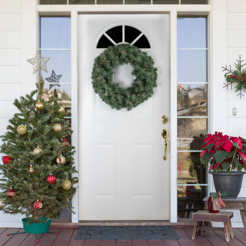 Pre-lit Colorado Blue Spruce Artificial Christmas Wreath, 24-Inch, Clear Lights