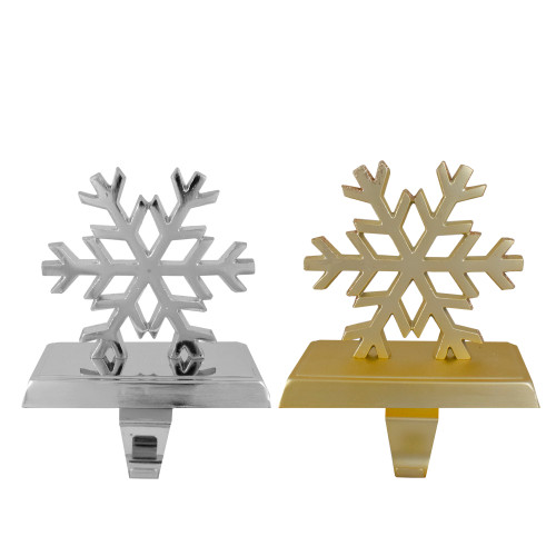 Set of 2 Gold and Silver Shiny Snowflake Christmas Stocking Holders