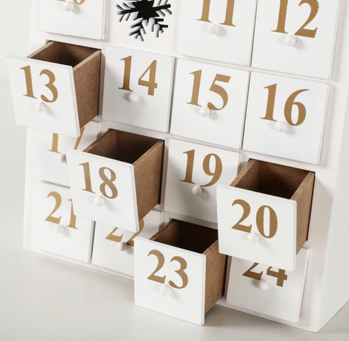 BRUBAKER Reusable Wooden Advent Calendar to Fill - White Snow House with LED Lighting - DIY Christmas Calendar 9.57 x 17.72 x 3.15 inches