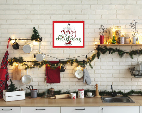 Red Have Yourself a Merry Little Christmas 14.5" x 16.5" Framed Christmas Wall Decor  Sign Poster in a Red Wooden Frame with UV Acrylic and Hangers