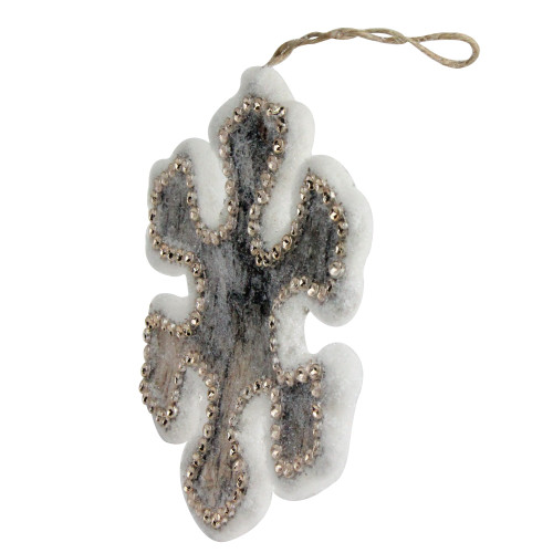 6.25" Brown and White Glittered Shatterproof Christmas Snowflake Ornament
