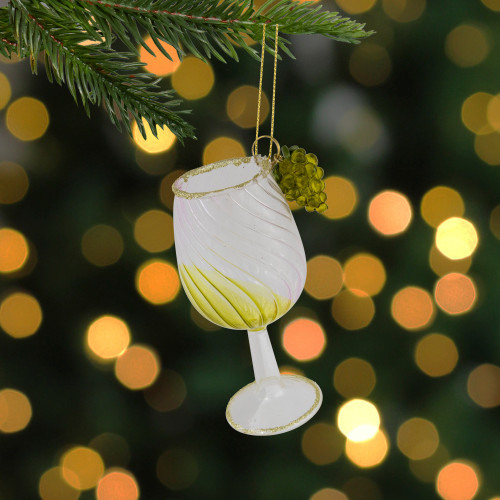 4.25" Yellow Wine Glittered Glass Christmas Ornament