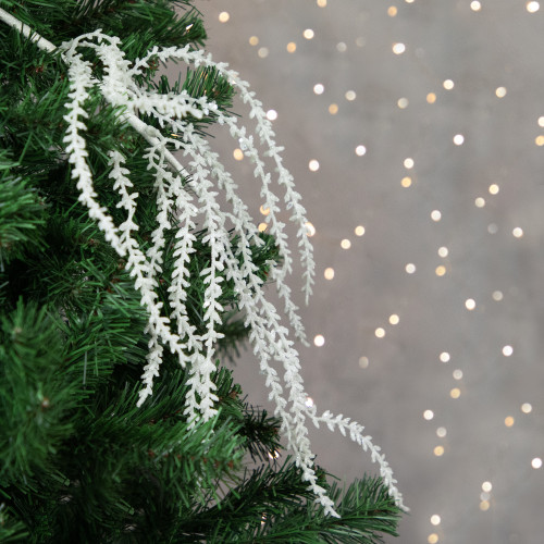 27" White Glittered Weeping Christmas Spray