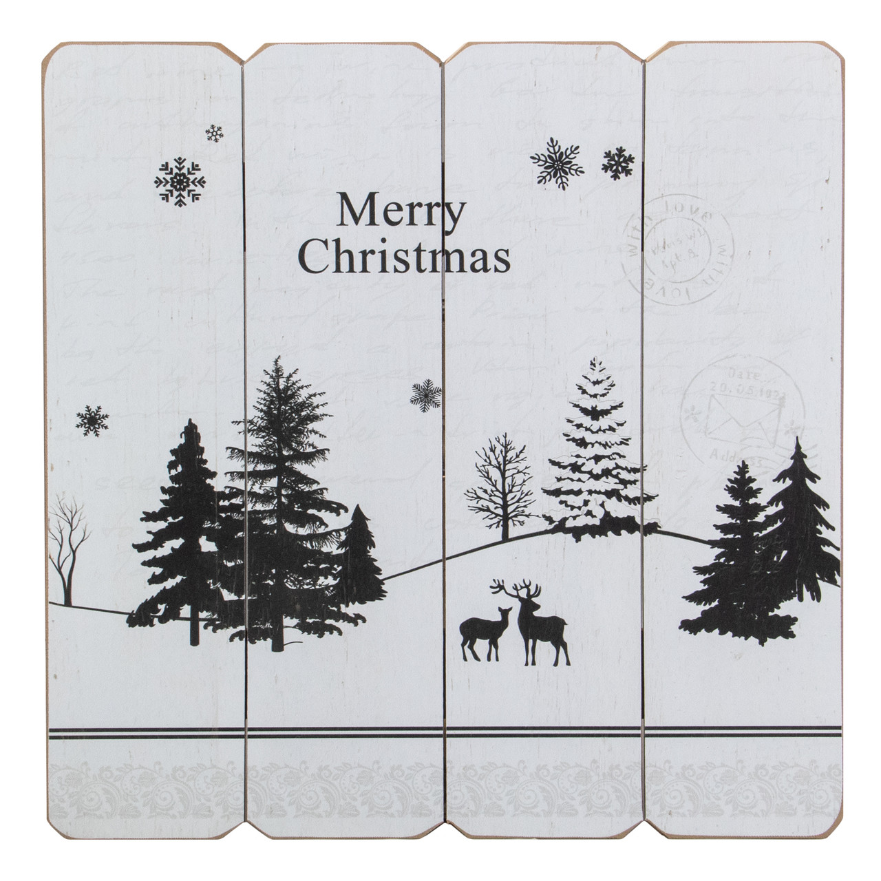 16�� White Merry Christmas Post Card Winter Scene Wooden Wall Sign