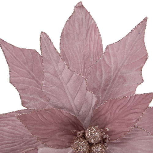 24" Glittered Pink Poinsettia Christmas Stem Spray