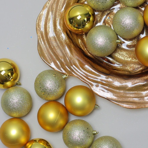 32ct Vegas Gold Shatterproof 4-Finish Christmas Ball Ornaments 3.25" (80mm)