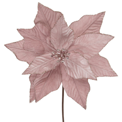 24" Pink Glittered Poinsettia Christmas Stem Spray