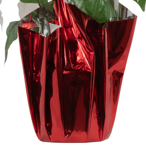 Artificial Christmas Poinsettia with Wrapped Base - 14.5" - White and Red