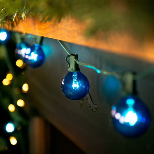 10-Count Blue G50 Globe Christmas Patio Lights- 9ft, Green Wire