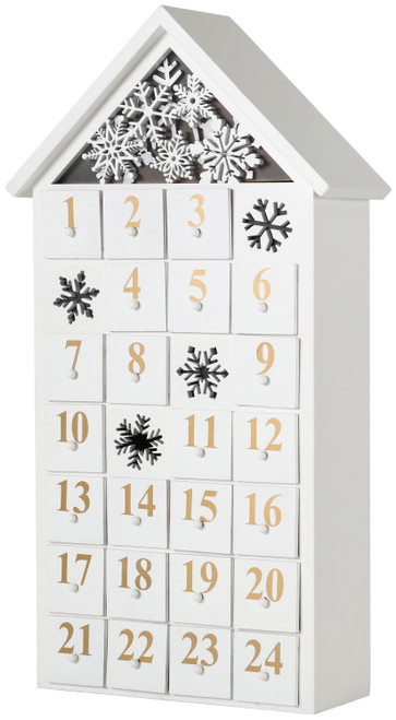 BRUBAKER Reusable Wooden Advent Calendar to Fill - White Snow House with LED Lighting - DIY Christmas Calendar 9.57 x 17.72 x 3.15 inches