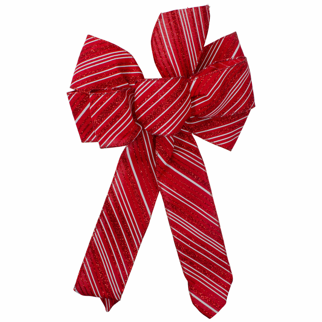 Glitter Striped 6-Loop Christmas Bow Decoration - 9" x 14" - Red and White