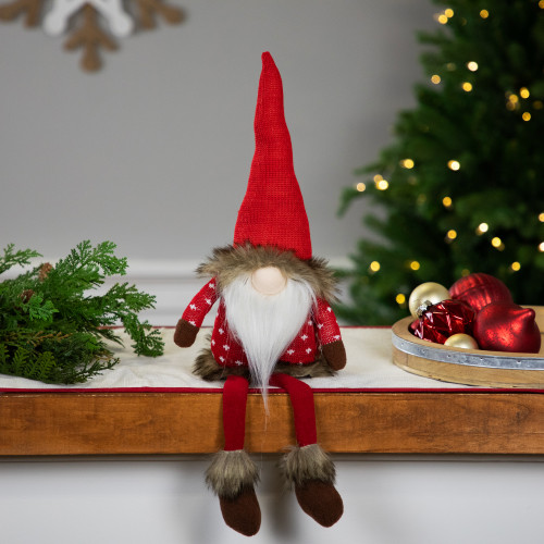 Sitting Plush Gnome with Dangling Legs Christmas Figure - 22" - Red