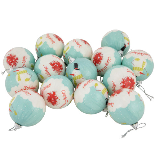 14-Piece Snowmen 'Happy Holidays' Decoupage Christmas Ball Ornament Set, 2.25"(60mm)