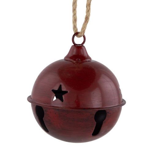 Antiqued Jingle Bell Christmas Ornaments -  3" - Burgundy - Set of 2