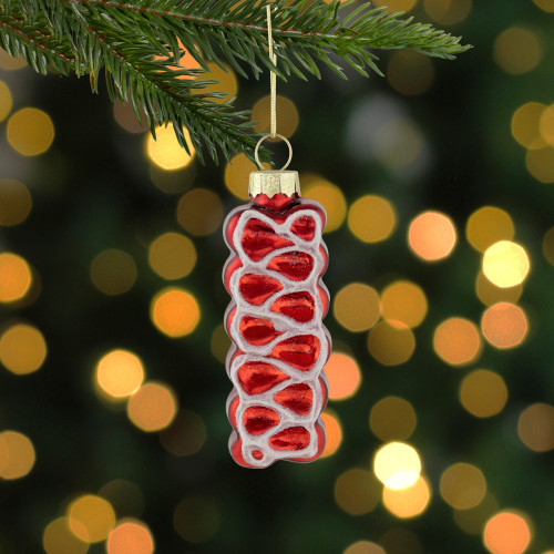 3" Red Ribbon Candy Glass Christmas Ornament