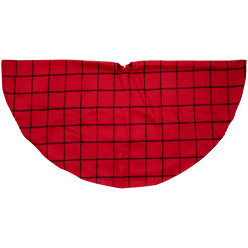 48" Red Flannel Christmas Tree Skirt with Buttons