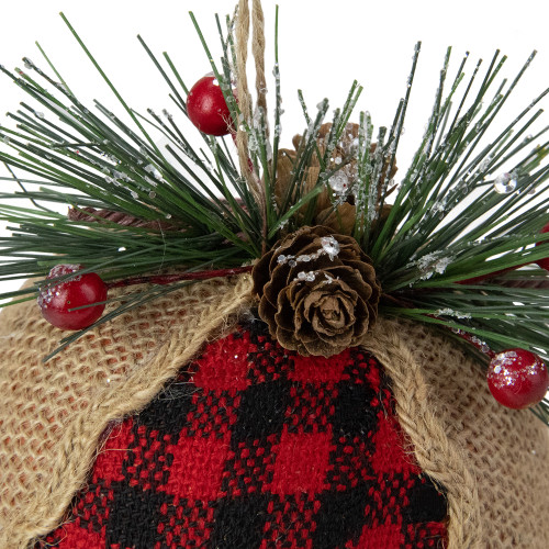 5.75" Red Plaid and Burlap Christmas Stocking Ornament