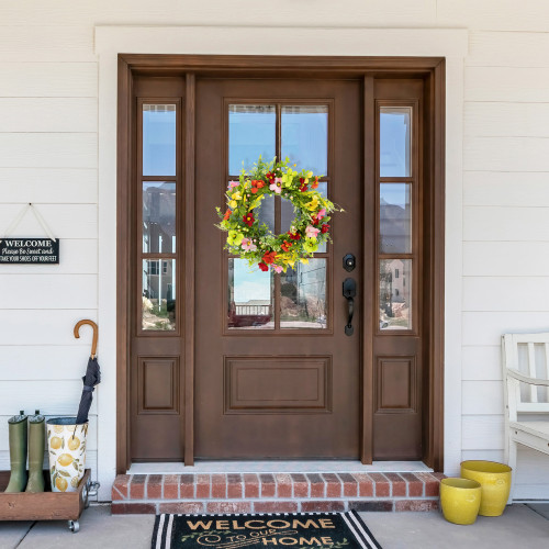 Poppy and Eucalyptus Spring Wreath - 26" - Red and Yellow