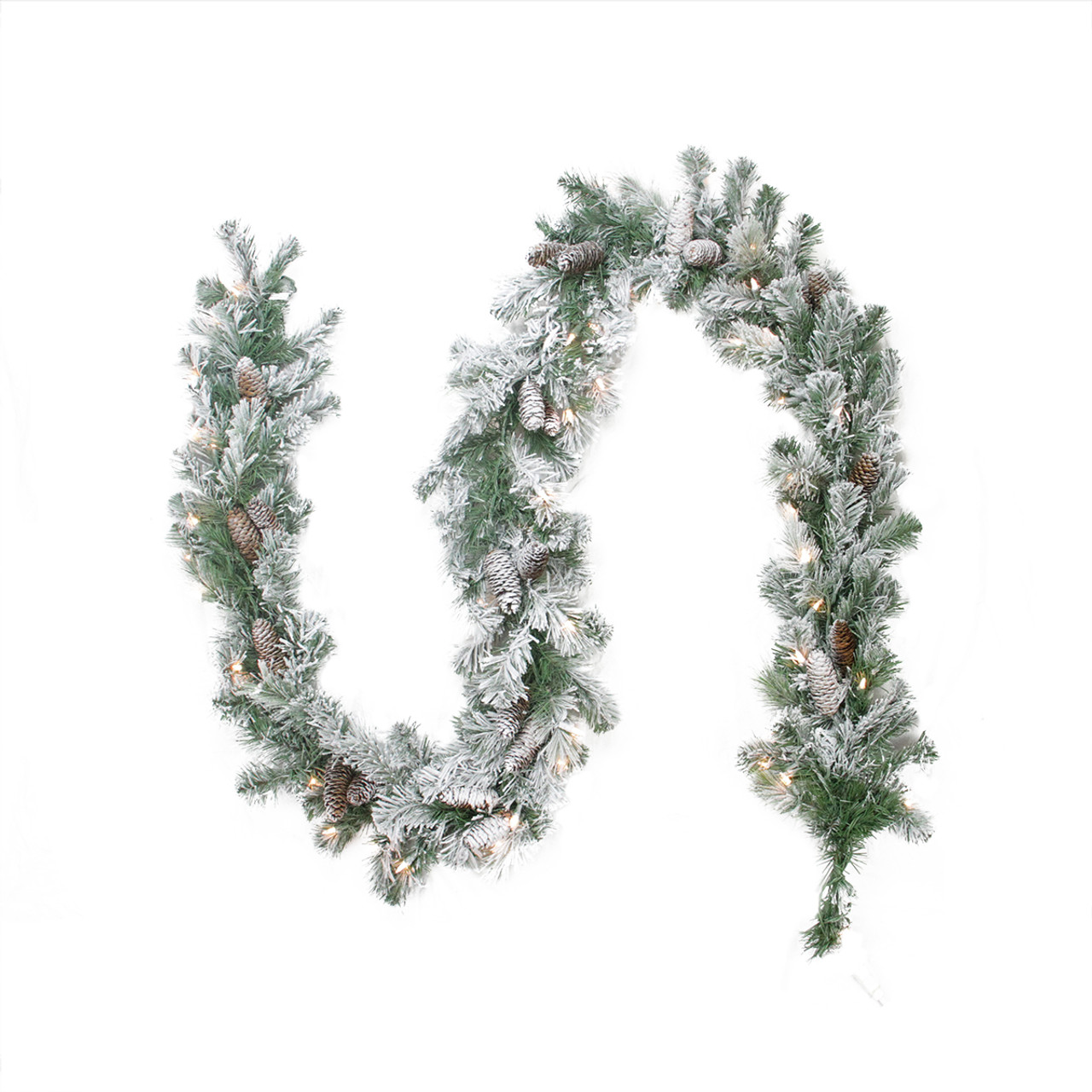 Pre-lit Flocked Victoria Pine Artificial Christmas Garland - 9' x 8" - Clear Lights
