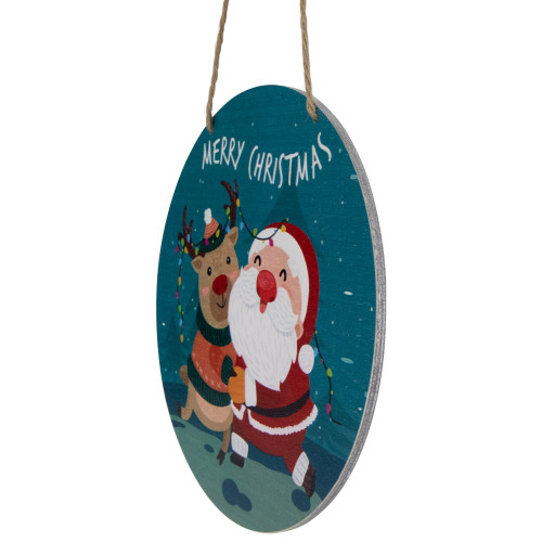 8" Santa and Reindeer "Merry Christmas" Disc Ornament