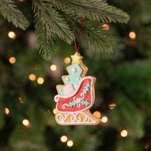 3.5" Glittered Christmas Sleigh Cookie Ornament