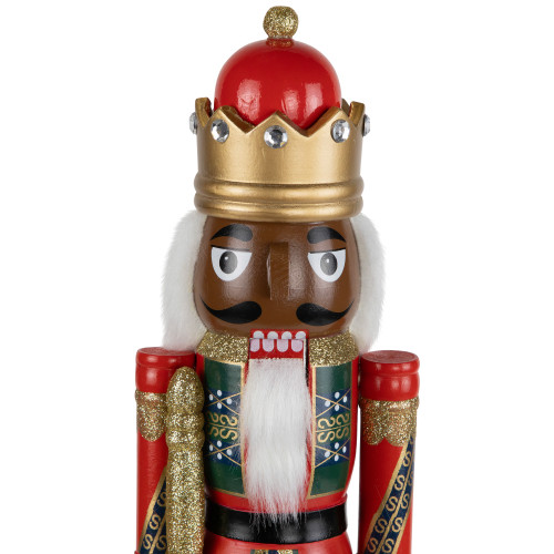 African American Nutcracker King Christmas Figure - 14.25" - Red and Green