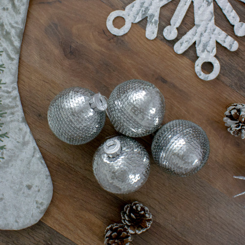 4ct Silver Sequin Christmas Ball Ornaments 2.75" (70mm)