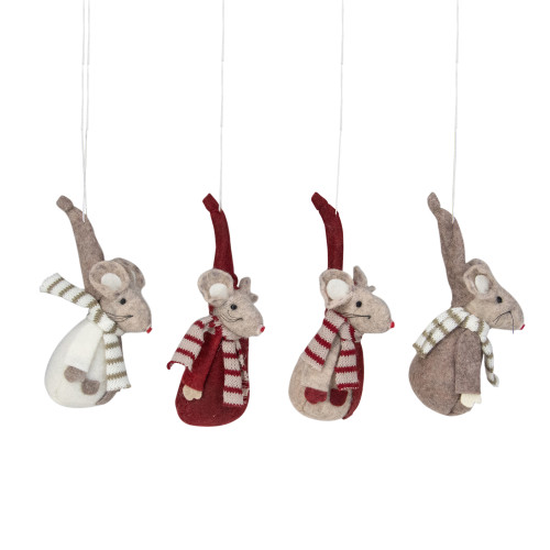 Set of 4 Red and Gray Standing Mice Christmas Ornaments 5.5"