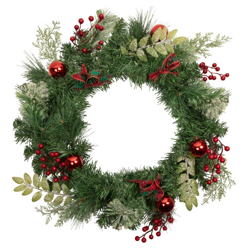 Decorated Frosted Pine and Pine Cone Artificial Christmas Wreath, 24-Inch, Unlit