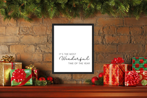 It's the Most Wonderful Time of the Year 19.5" x 25.5" Framed Christmas Wall Decor  Sign Poster in a Black Wooden Frame with UV Acrylic and Hangers