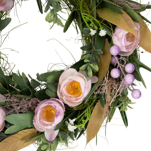 Artificial Mixed Floral and Greenery Spring Wreath - 13" - Purple
