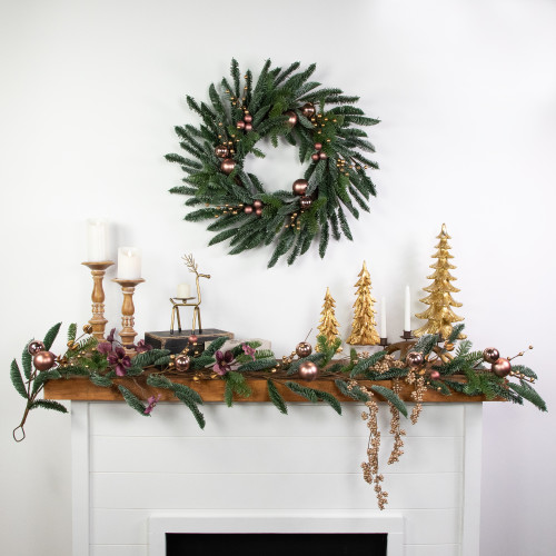 Rose Gold Ball Ornaments Artificial Christmas Wreath, 28-Inch, Unlit