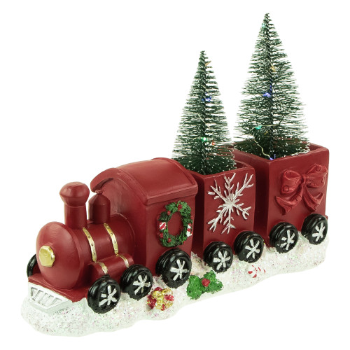 LED Lighted Frosted Trees in Train Christmas Decoration - 12" - Red and Gold