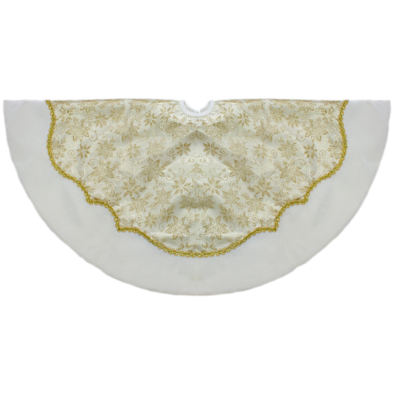 48-Inch Gold Poinsettia Glitter Christmas Tree Skirt with a Velvet Border