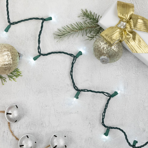 35ct White LED Mini Christmas Lights - 11.25ft Green Wire