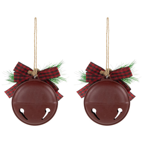 Snowflake "Joy" Jingle Bell Disc Ornaments - 5" - Set of 2