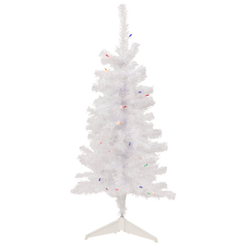 3' Pre-Lit Woodbury White Pine Slim Artificial Christmas Tree, Multi Lights