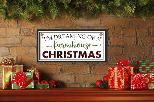 I'm Dreaming of a Farmhouse Christmas 10.5" x 21.5" Framed Christmas Wall Decor  Sign Poster in a Black Wooden Frame with UV Acrylic and Hangers