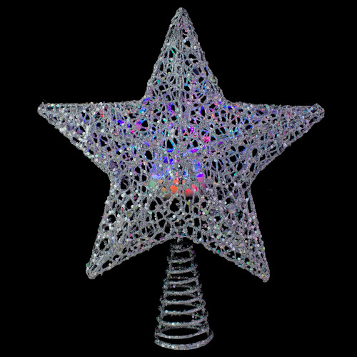 13" Lighted Silver Star with Rotating Projector Christmas Tree Topper - Multicolor LED Lights